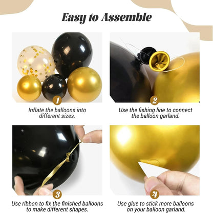 Black and Gold Balloon Garland Arch Kit - Wedding Birthday Party Decorations with Starburst Foil Balloons - ZOOMNSTORE