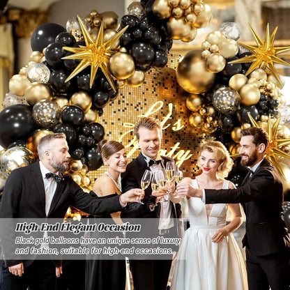 Black and Gold Balloon Garland Arch Kit - Wedding Birthday Party Decorations with Starburst Foil Balloons - ZOOMNSTORE