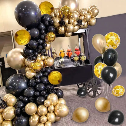 Black and Gold Balloon Garland Arch Kit - Wedding Birthday Party Decorations with Starburst Foil Balloons - ZOOMNSTORE