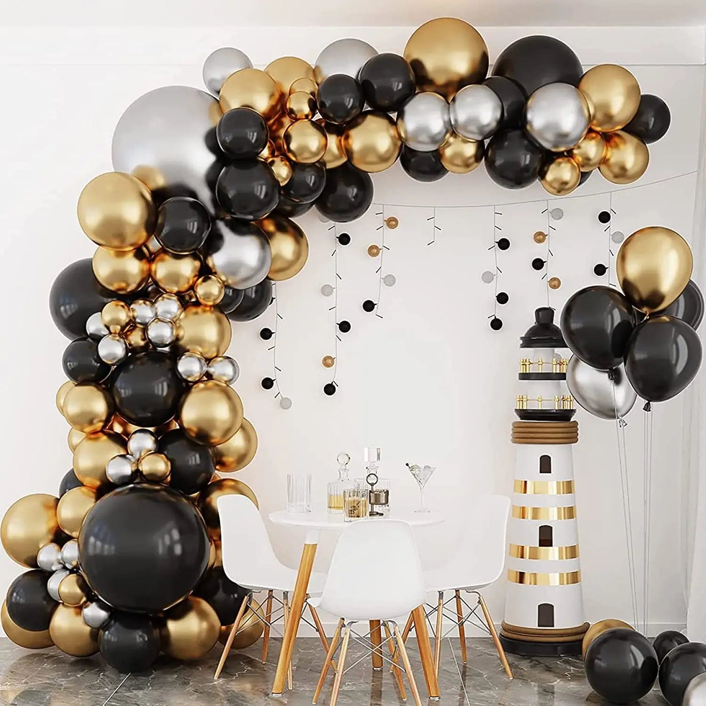 Black and Gold Balloon Garland Arch Kit - Wedding Birthday Party Decorations with Starburst Foil Balloons - ZOOMNSTORE