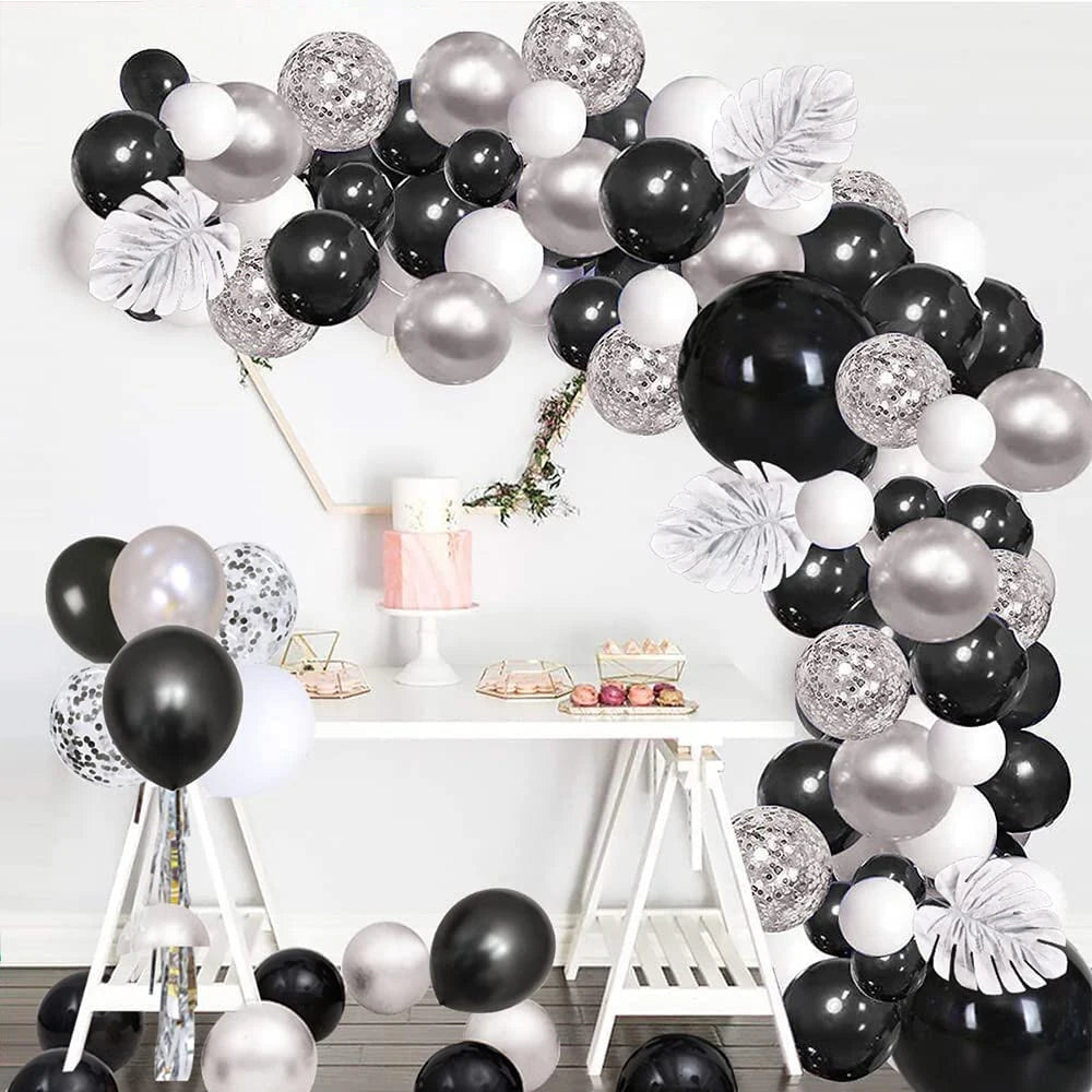 Black and Gold Balloon Garland Arch Kit - Wedding Birthday Party Decorations with Starburst Foil Balloons - ZOOMNSTORE