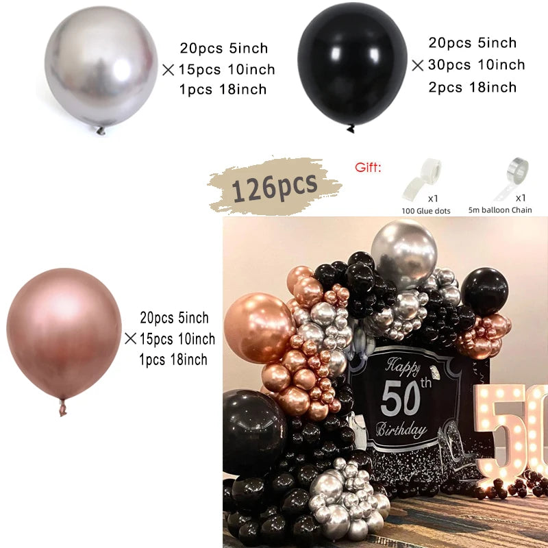 Black and Gold Balloon Garland Arch Kit - Wedding Birthday Party Decorations with Starburst Foil Balloons - ZOOMNSTORE