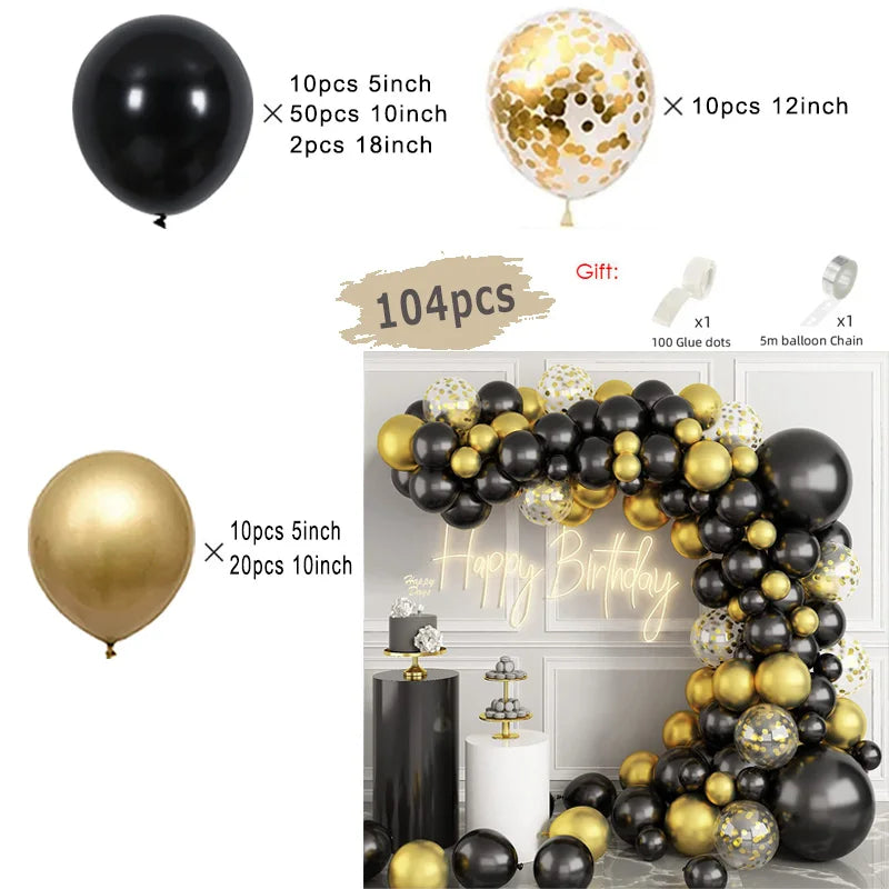 Black and Gold Balloon Garland Arch Kit - Wedding Birthday Party Decorations with Starburst Foil Balloons - ZOOMNSTORE