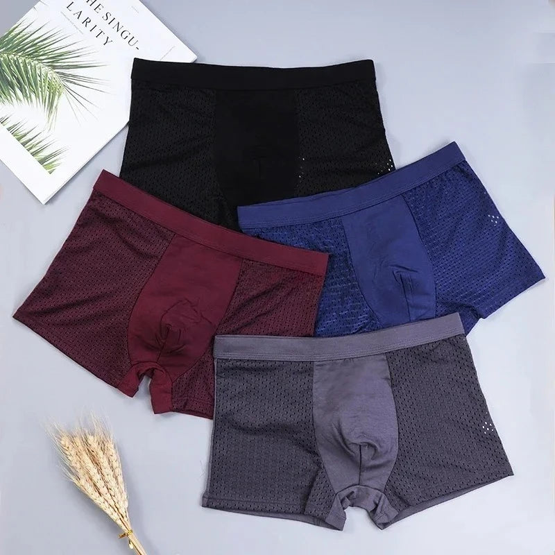 Bamboo Boxer Briefs - 4Pcs Men's Breathable Mesh Ventilation, Anti Odor Underwear - ZOOMNSTORE