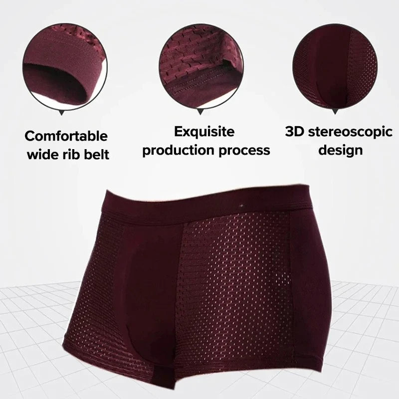 Bamboo Boxer Briefs - 4Pcs Men's Breathable Mesh Ventilation, Anti Odor Underwear - ZOOMNSTORE