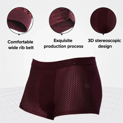 Bamboo Boxer Briefs - 4Pcs Men's Breathable Mesh Ventilation, Anti Odor Underwear - ZOOMNSTORE