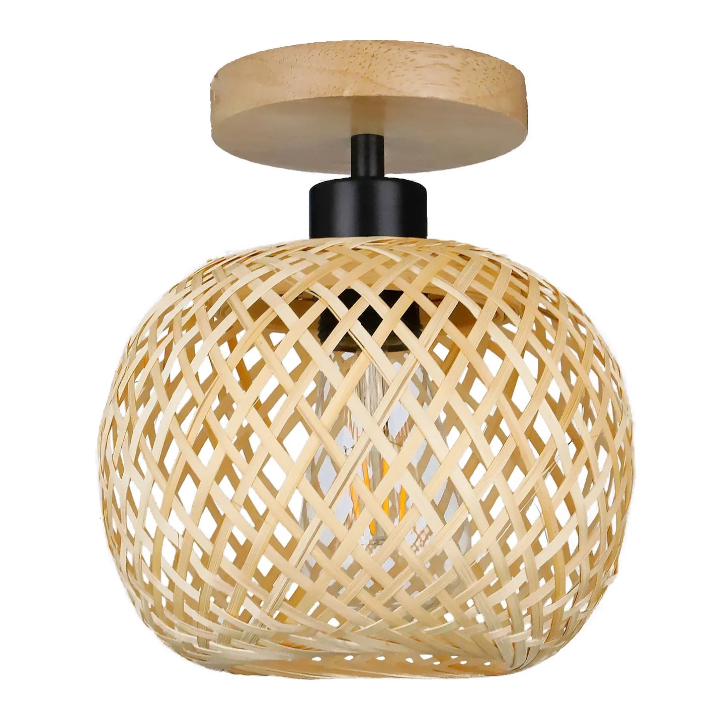 Retro Bamboo Woven Ceiling Lamp - E27 Decorative Light Fixture for Living Room and Corridor - ZOOMNSTORE