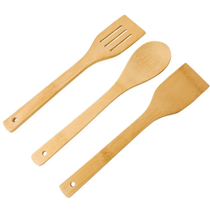 Bamboo Cookware Set - 3 Piece Eco Friendly Kitchen Tools With Non Stick Frying Pan - ZOOMNSTORE