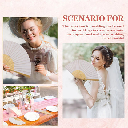Bamboo Folding Hand Fans - Personalized Paper Fans for Wedding Party Decor - ZOOMNSTORE