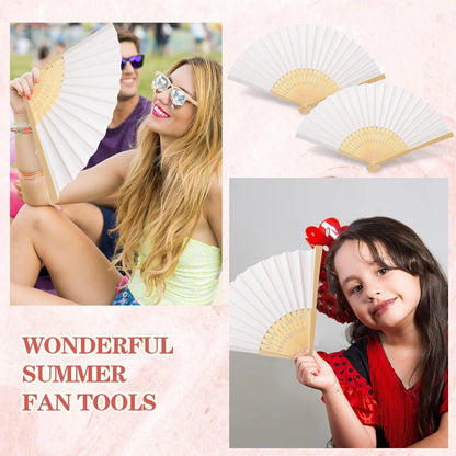 Bamboo Folding Hand Fans - Personalized Paper Fans for Wedding Party Decor - ZOOMNSTORE