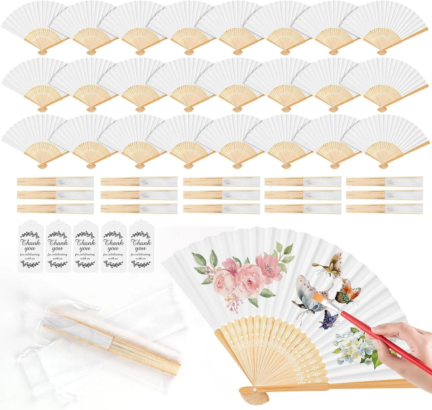 Bamboo Folding Hand Fans - Personalized Paper Fans for Wedding Party Decor - ZOOMNSTORE
