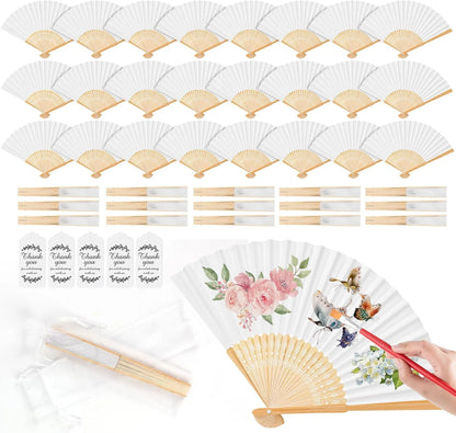 Bamboo Folding Hand Fans - Personalized Paper Fans for Wedding Party Decor - ZOOMNSTORE