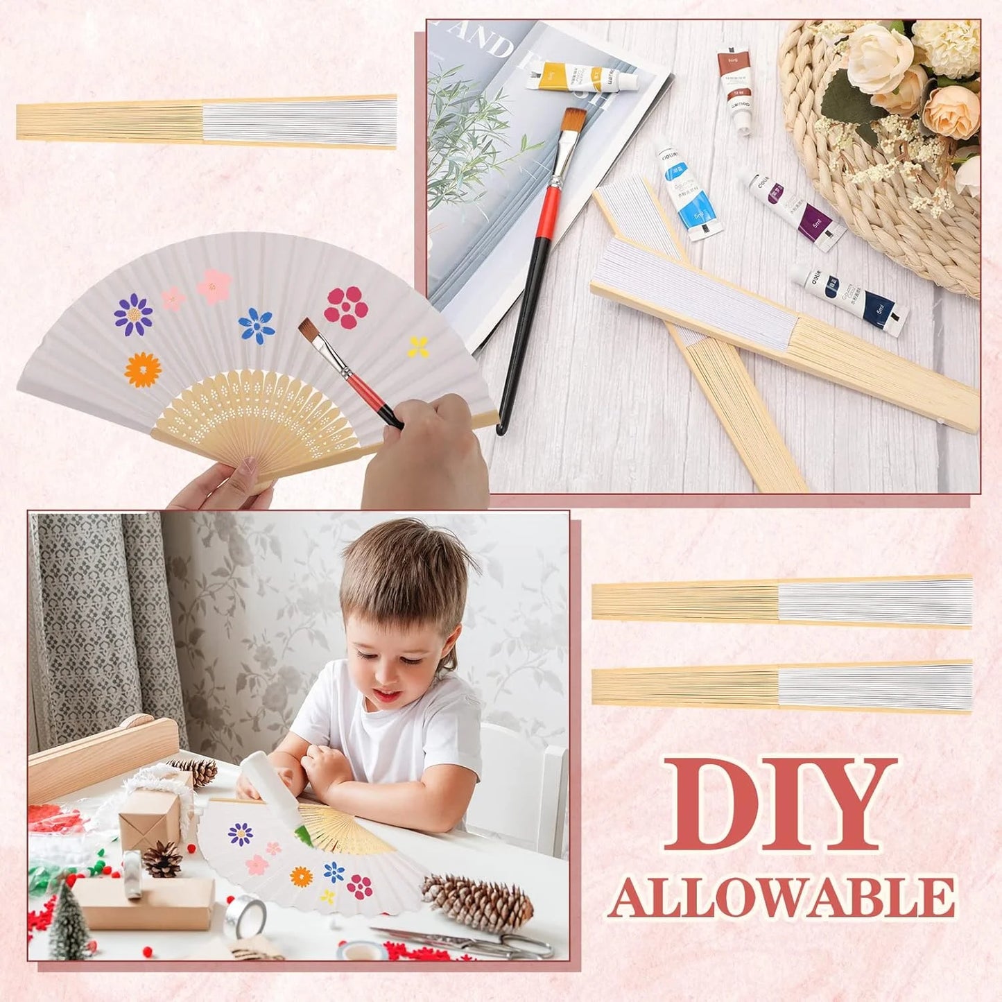 Bamboo Folding Hand Fans - Personalized Paper Fans for Wedding Party Decor - ZOOMNSTORE