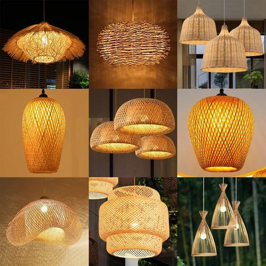 Bamboo Pendant Light - Hand-Knit Rattan Ceiling Lamp for Dining Room - ZOOMNSTORE