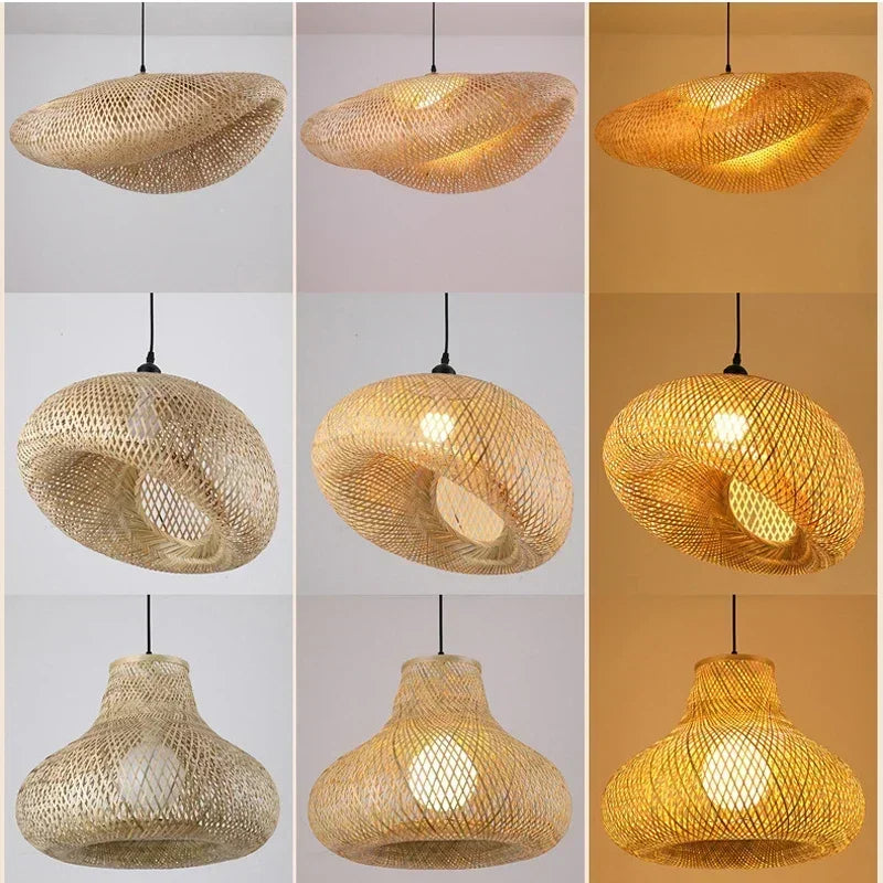 Bamboo Pendant Light - Hand-Knit Rattan Ceiling Lamp for Dining Room - ZOOMNSTORE