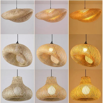 Bamboo Pendant Light - Hand-Knit Rattan Ceiling Lamp for Dining Room - ZOOMNSTORE