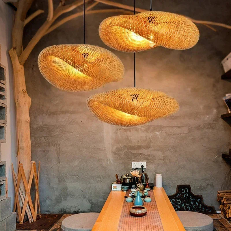 Bamboo Pendant Light - Hand-Knit Rattan Ceiling Lamp for Dining Room - ZOOMNSTORE
