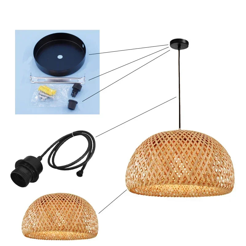 Bamboo Pendant Light - Hand-Knit Rattan Ceiling Lamp for Dining Room - ZOOMNSTORE