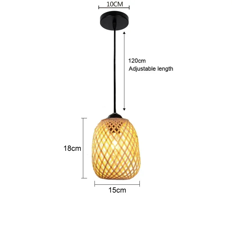 Bamboo Pendant Light - Hand-Knit Rattan Ceiling Lamp for Dining Room - ZOOMNSTORE