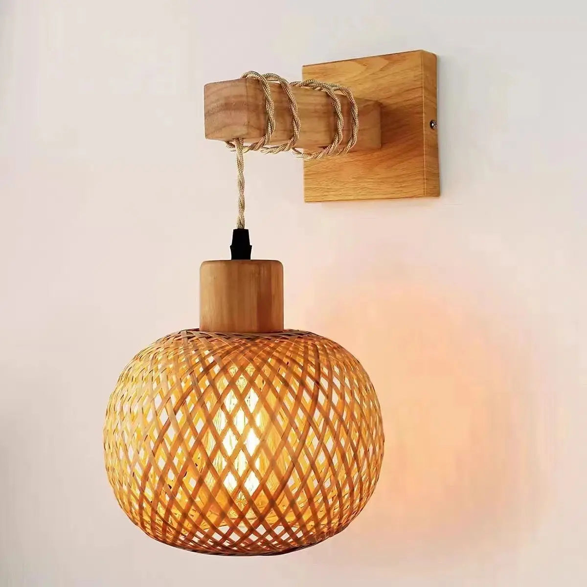 Bamboo Pendant Light - Hand-Knit Rattan Ceiling Lamp for Dining Room - ZOOMNSTORE