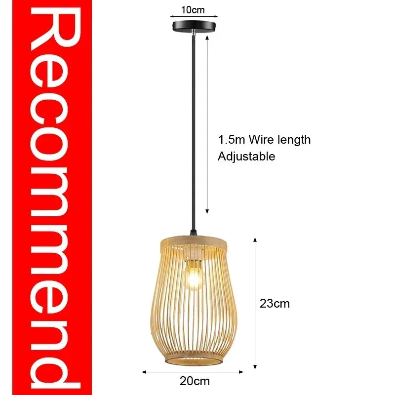 Bamboo Pendant Light - Hand-Knit Rattan Ceiling Lamp for Dining Room - ZOOMNSTORE