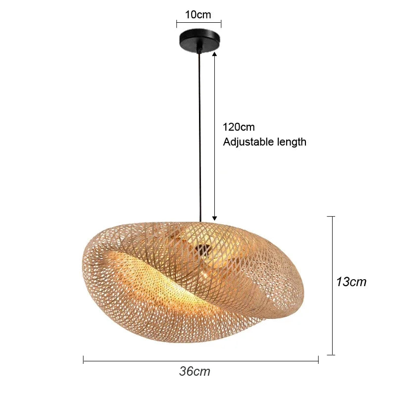 Bamboo Pendant Light - Hand-Knit Rattan Ceiling Lamp for Dining Room - ZOOMNSTORE