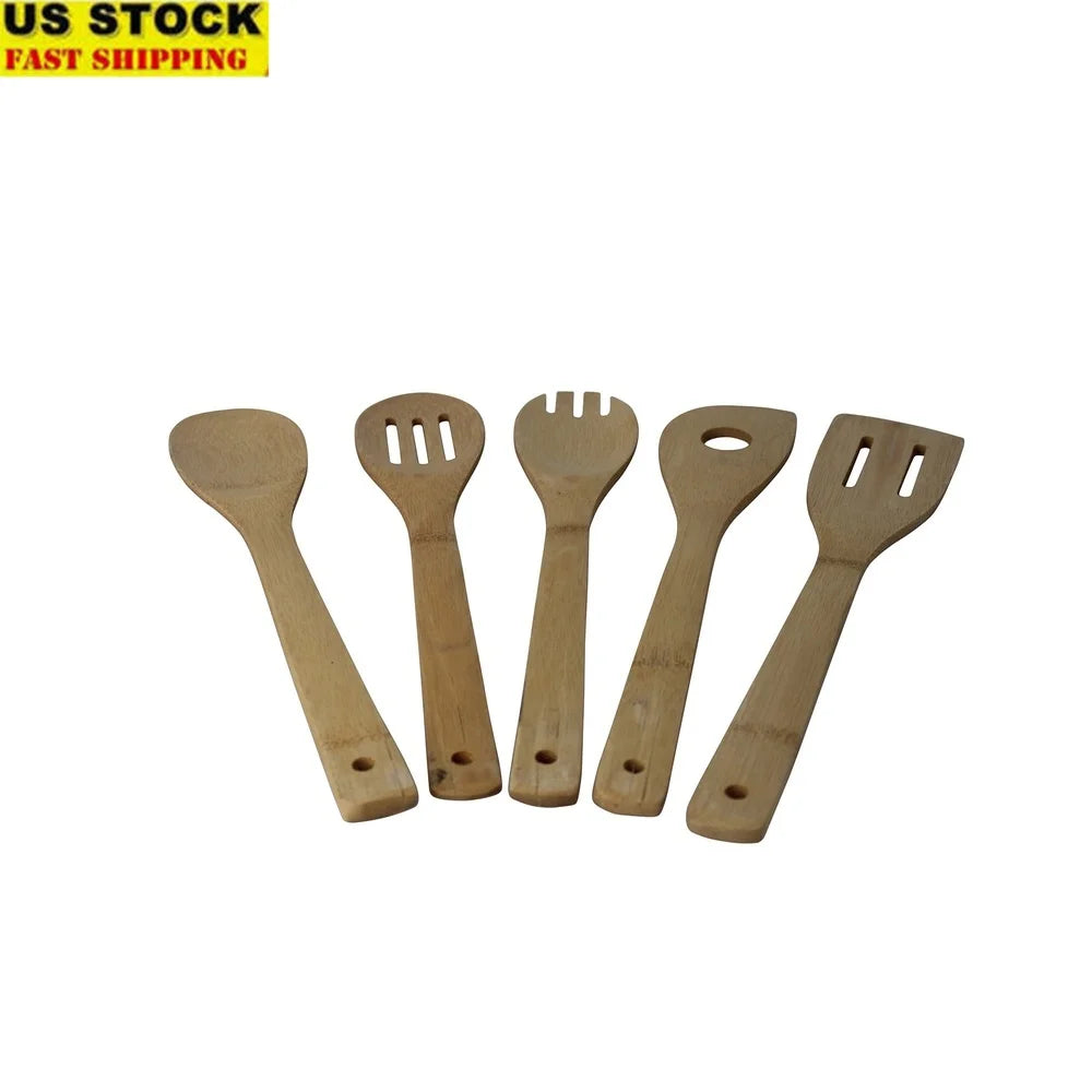 Bamboo Kitchen Utensils – 5pc Eco-Friendly Cooking Tools | Durable Wooden Set - ZOOMNSTORE