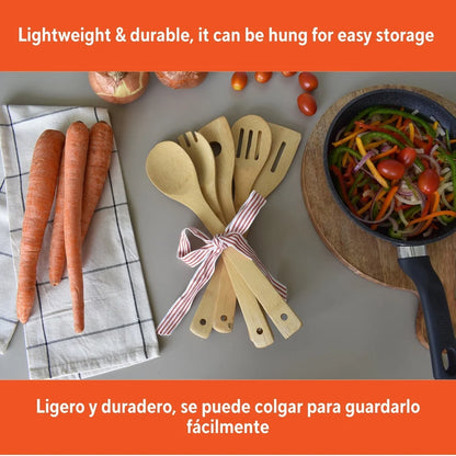 Bamboo Kitchen Utensils – 5pc Eco-Friendly Cooking Tools | Durable Wooden Set - ZOOMNSTORE