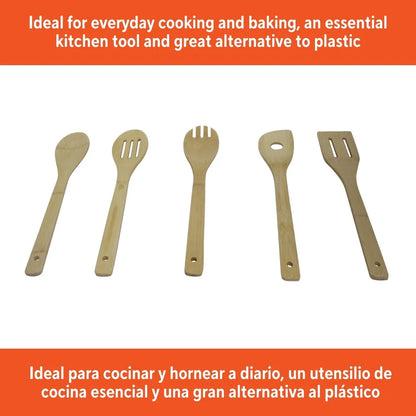 Bamboo Kitchen Utensils – 5pc Eco-Friendly Cooking Tools | Durable Wooden Set - ZOOMNSTORE