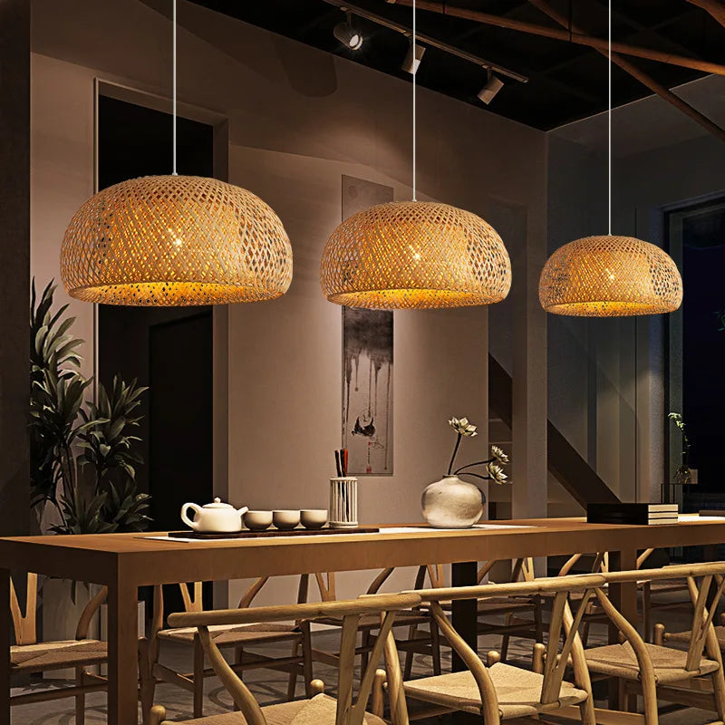 Bamboo Lantern Pendant Lamp - Hand-Woven Rattan E27 LED Chandelier - ZOOMNSTORE