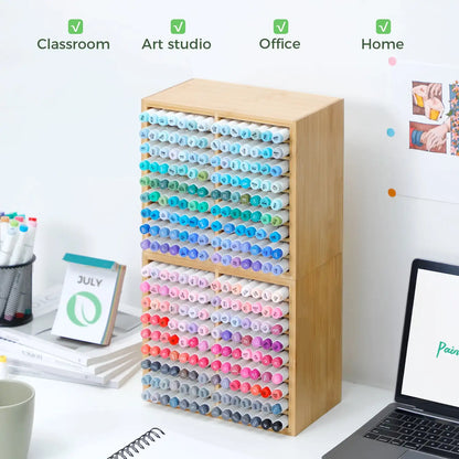 Bamboo Marker Organizer - Wooden Pen Holder | Desktop Storage Box For Art Supplies - ZOOMNSTORE
