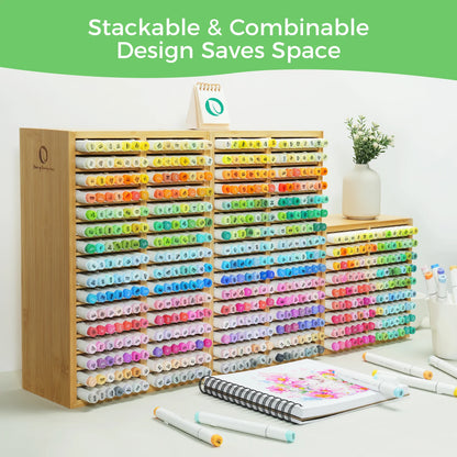 Bamboo Marker Organizer - Wooden Pen Holder | Desktop Storage Box For Art Supplies - ZOOMNSTORE