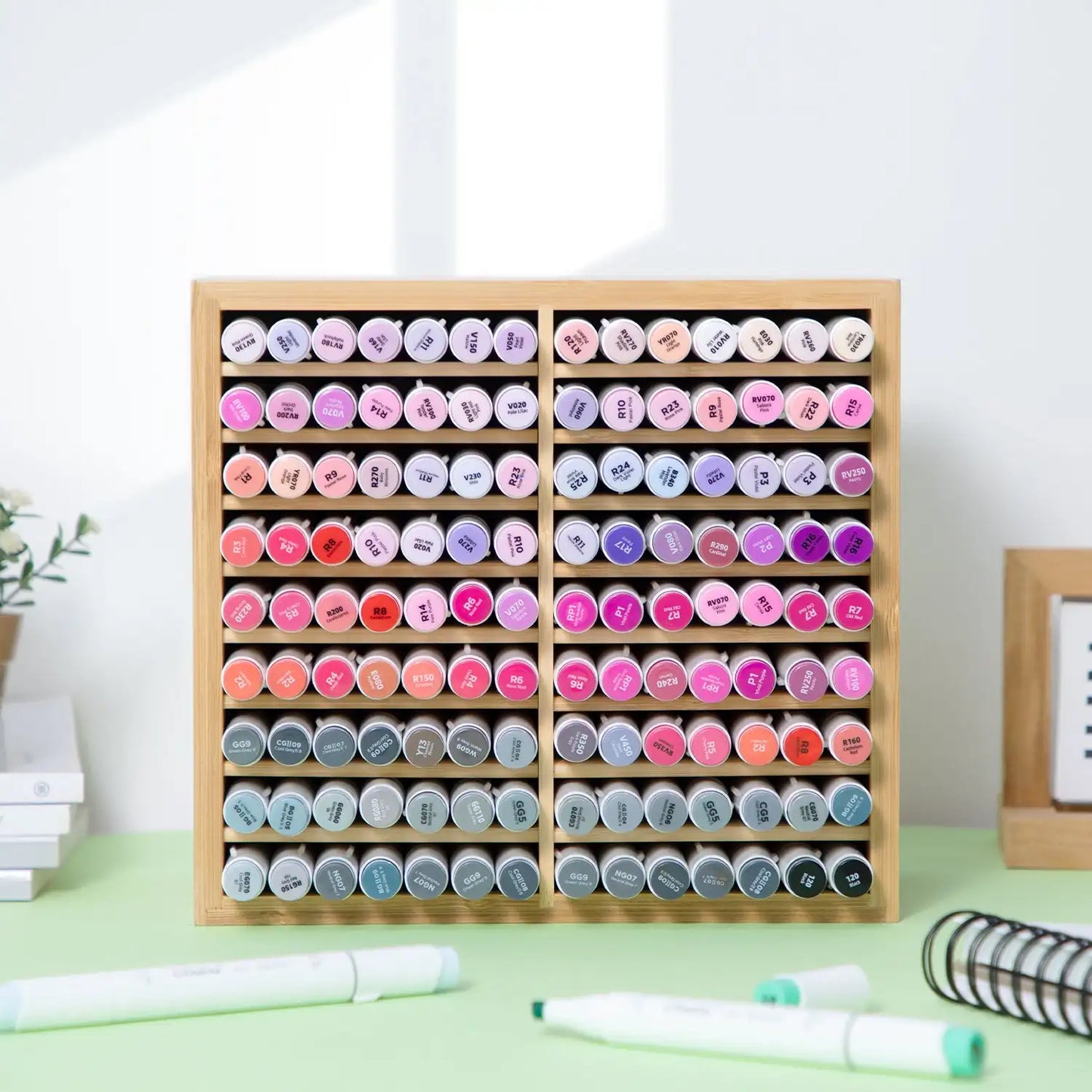 Bamboo Marker Organizer - Wooden Pen Holder | Desktop Storage Box For Art Supplies - ZOOMNSTORE