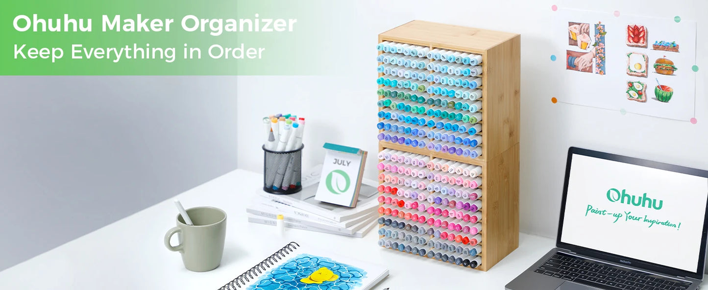 Bamboo Marker Organizer - Wooden Pen Holder | Desktop Storage Box For Art Supplies - ZOOMNSTORE