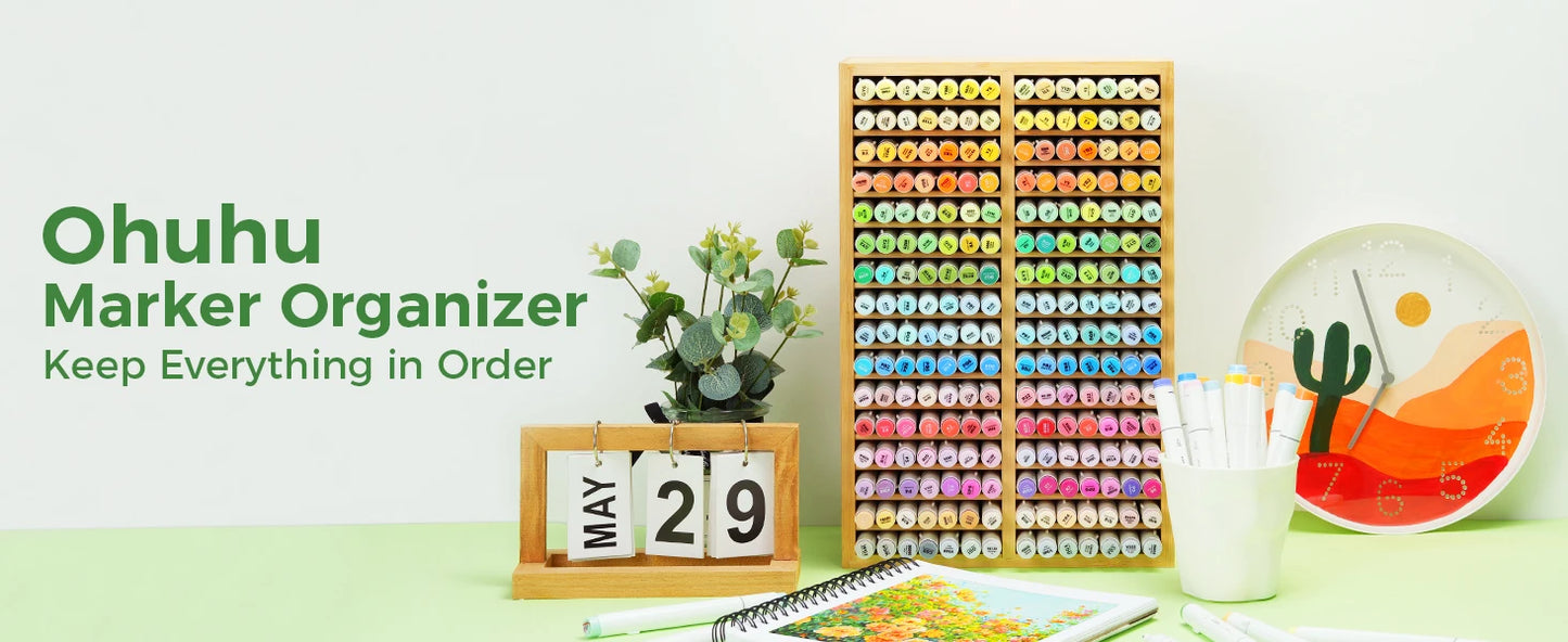 Bamboo Marker Organizer - Wooden Pen Holder | Desktop Storage Box For Art Supplies - ZOOMNSTORE