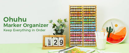 Bamboo Marker Organizer - Wooden Pen Holder | Desktop Storage Box For Art Supplies - ZOOMNSTORE
