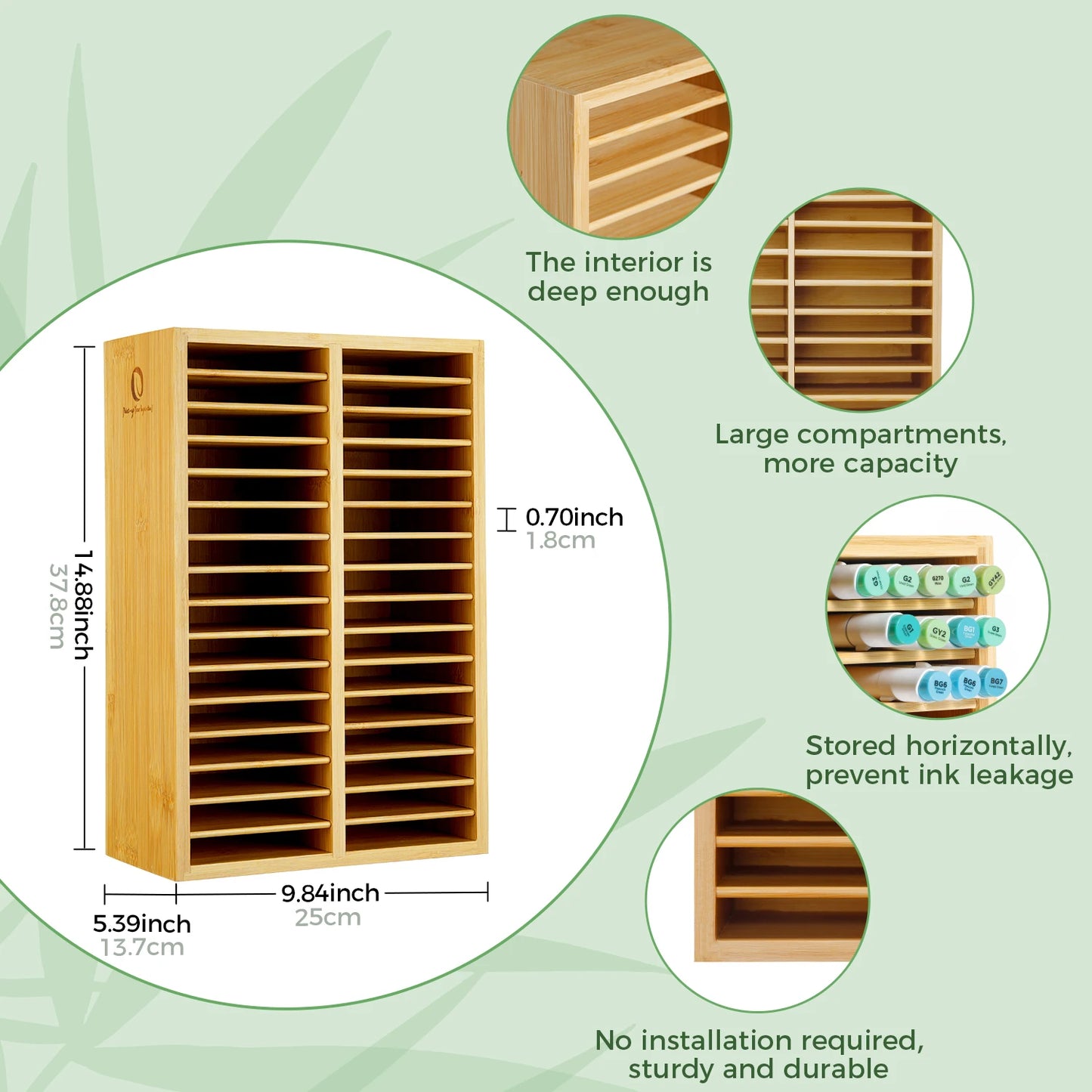 Bamboo Marker Organizer - Wooden Pen Holder | Desktop Storage Box For Art Supplies - ZOOMNSTORE