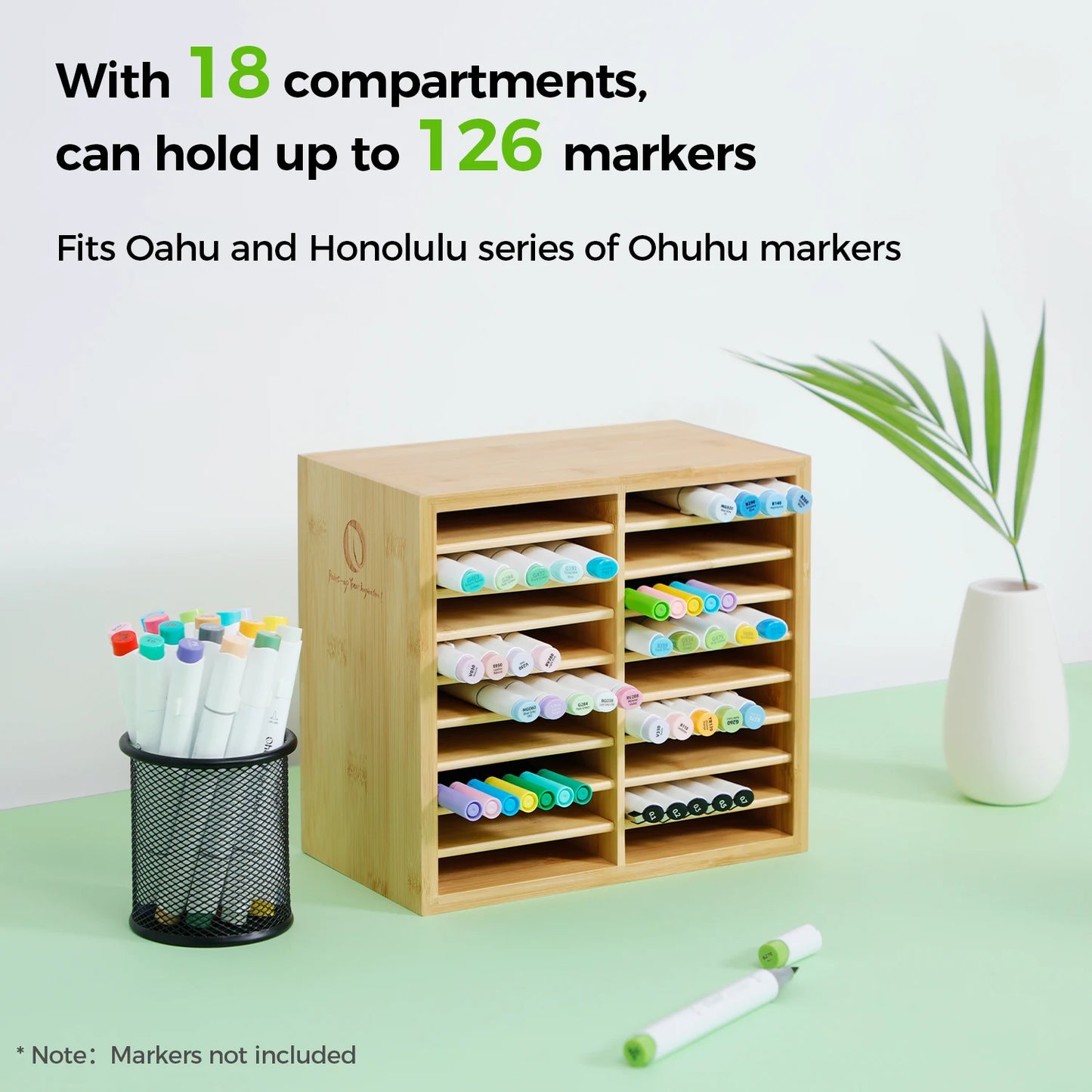 Bamboo Marker Organizer - Wooden Pen Holder | Desktop Storage Box For Art Supplies - ZOOMNSTORE