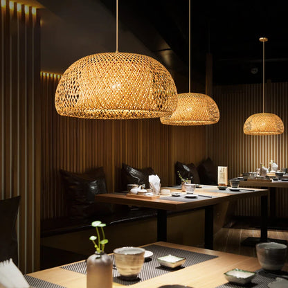 Bamboo Pendant Lamp - Hand Knitted Chinese Style Hanging Light Fixture for Home Decor - ZOOMNSTORE