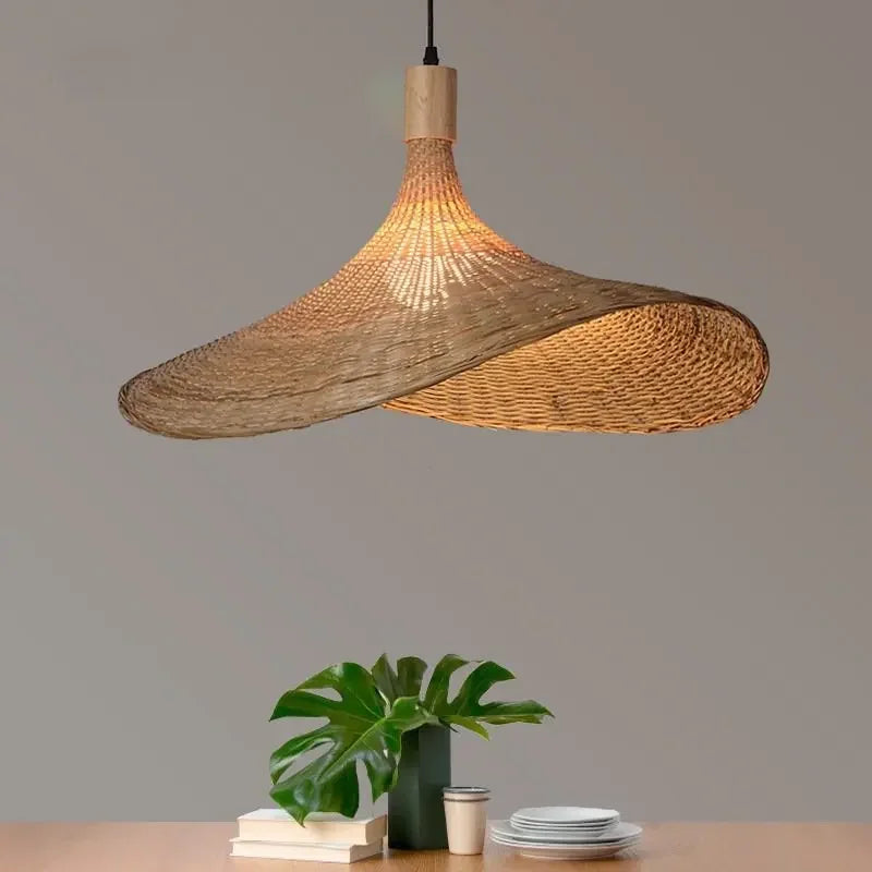 Bamboo Pendant Lamp - Hand Knitted Chinese Style Hanging Light Fixture for Home Decor - ZOOMNSTORE