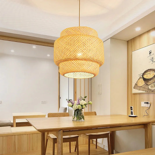Bamboo Pendant Lamp - Hand Knitted Chinese Style Hanging Light Fixture for Home Decor - ZOOMNSTORE