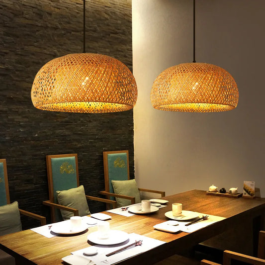 Bamboo Lantern Pendant Lamp - Hand-Woven Rattan E27 LED Chandelier - ZOOMNSTORE