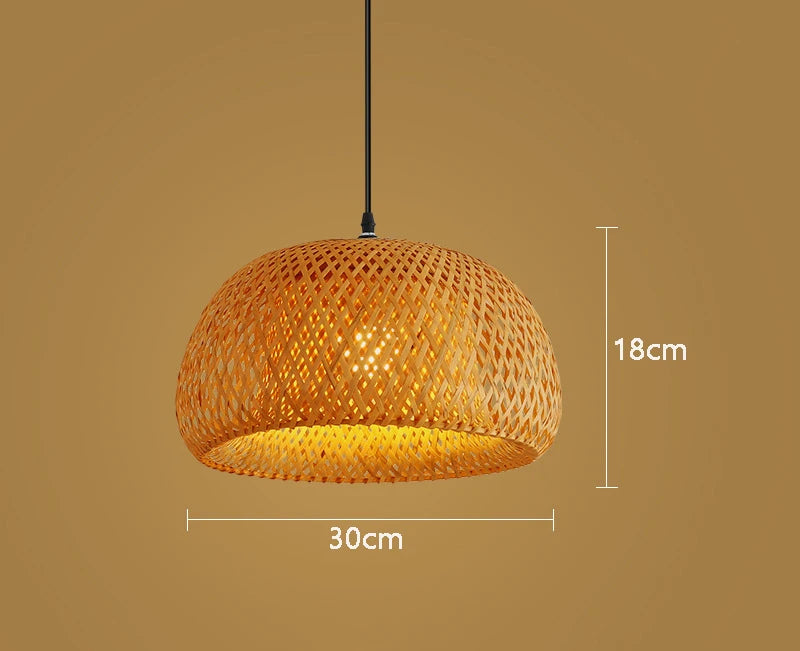 Bamboo Lantern Pendant Lamp - Hand-Woven Rattan E27 LED Chandelier - ZOOMNSTORE