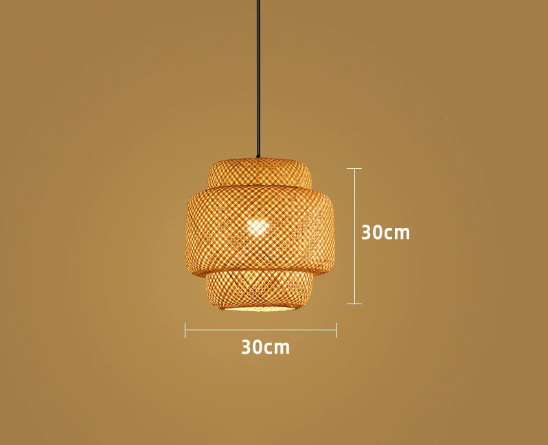 Bamboo Lantern Pendant Lamp - Hand-Woven Rattan E27 LED Chandelier - ZOOMNSTORE