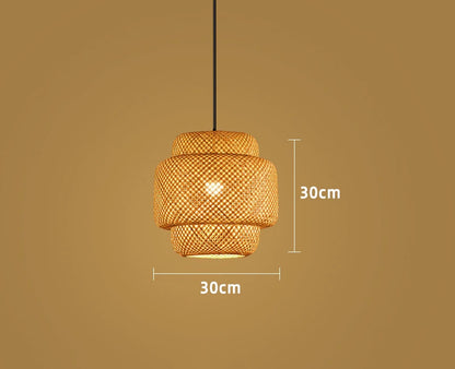Bamboo Lantern Pendant Lamp - Hand-Woven Rattan E27 LED Chandelier - ZOOMNSTORE