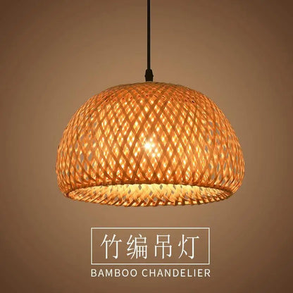 Bamboo Pendant Lamp – Hand-Woven Rattan Wicker Lampshade with E27 LED Fixture - ZOOMNSTORE