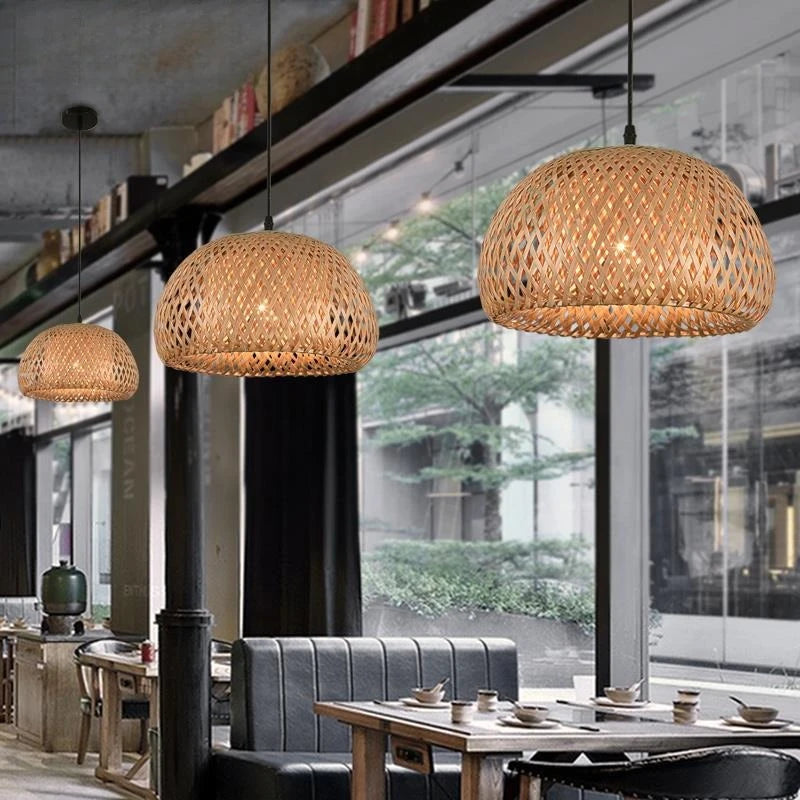 Bamboo Pendant Lamp – Hand-Woven Rattan Wicker Lampshade with E27 LED Fixture - ZOOMNSTORE