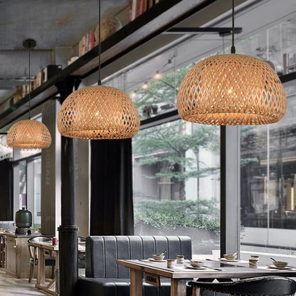 Bamboo Pendant Lamp – Hand-Woven Rattan Wicker Lampshade with E27 LED Fixture - ZOOMNSTORE