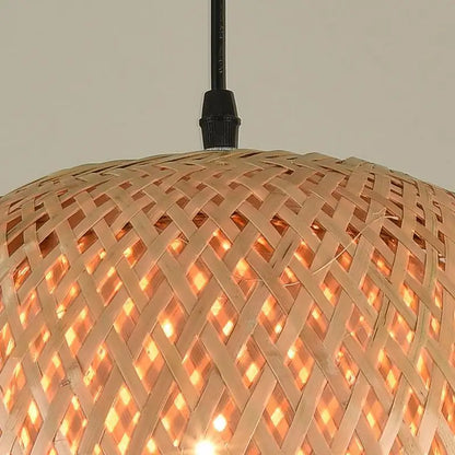 Bamboo Pendant Lamp – Hand-Woven Rattan Wicker Lampshade with E27 LED Fixture - ZOOMNSTORE