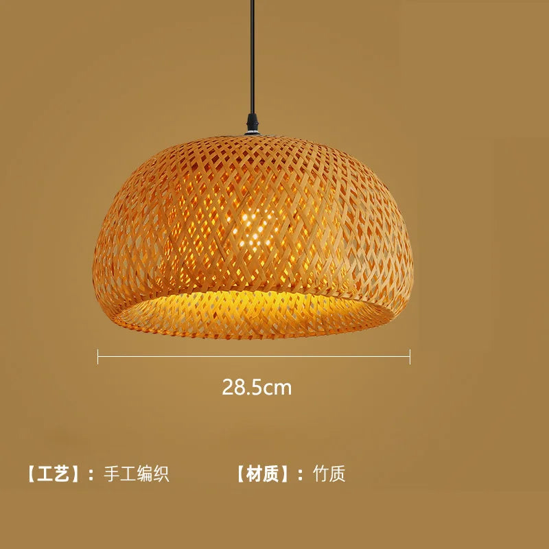 Bamboo Pendant Lamp – Hand-Woven Rattan Wicker Lampshade with E27 LED Fixture - ZOOMNSTORE